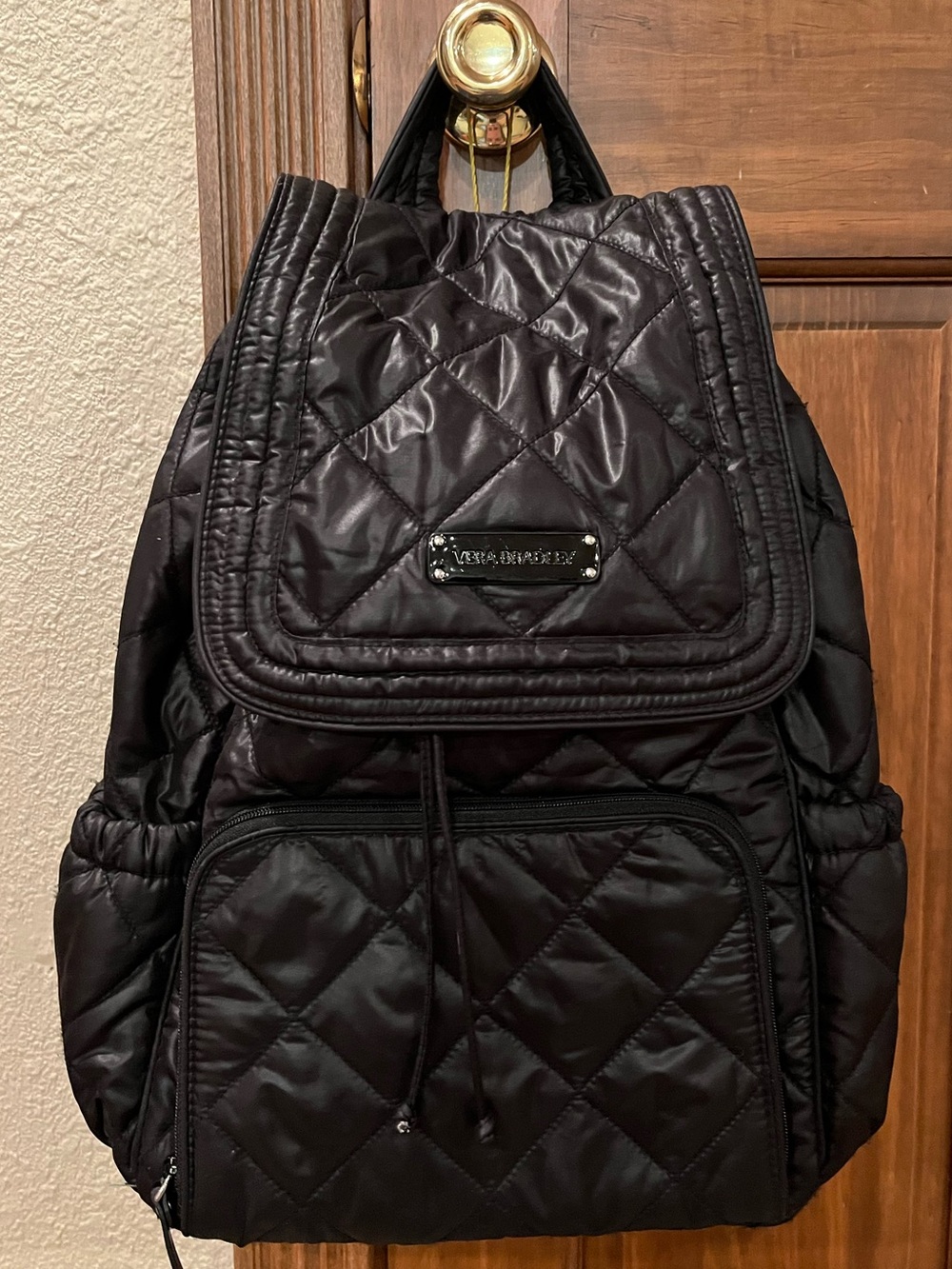 Vera Bradley Puffy Backpack Black Quilted Houndstooth Drawstring Nylon